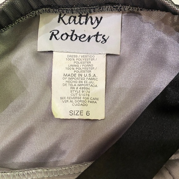 VINTAGE Kathy Roberts Black/Gray Embroidered Floral Tulle Metallic Party Dress 6 - Picture 3 of 11